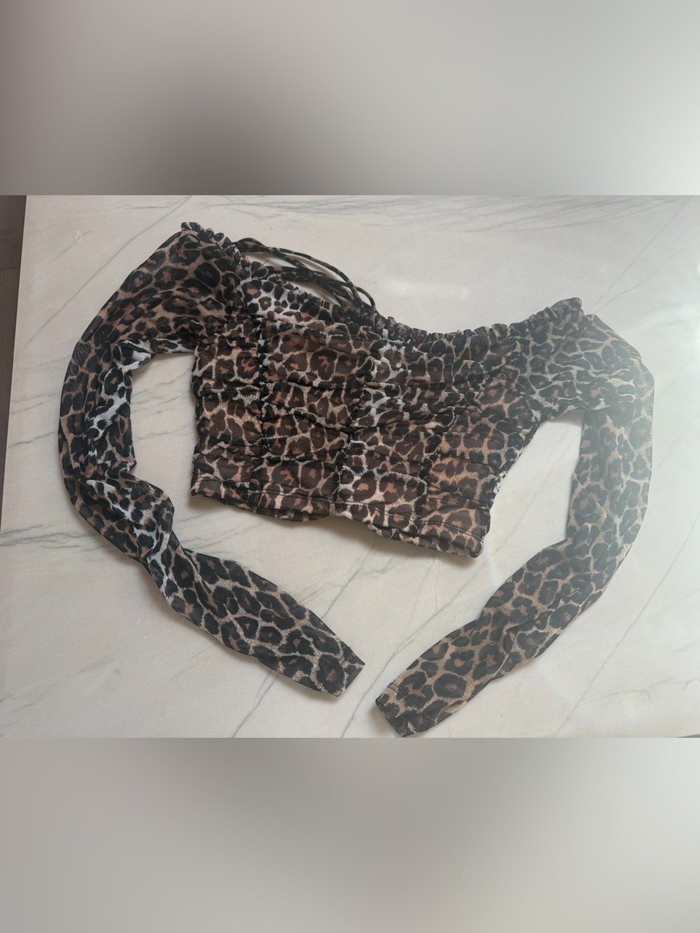 MAJORELLE Leopard Print Ruched Crop Top - Picture 2 of 3